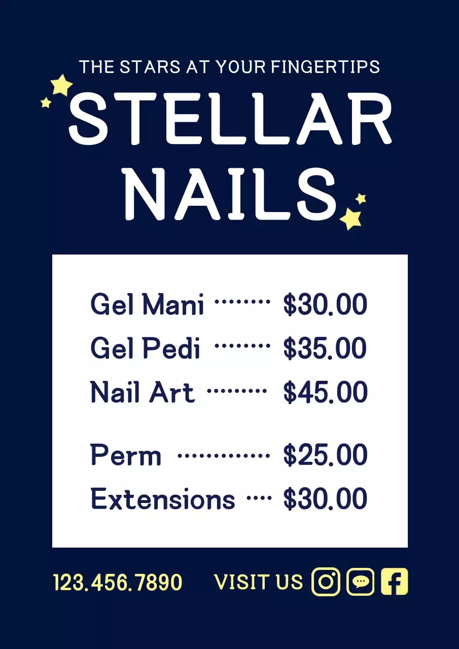 Navy Modern Nail Menu Poster