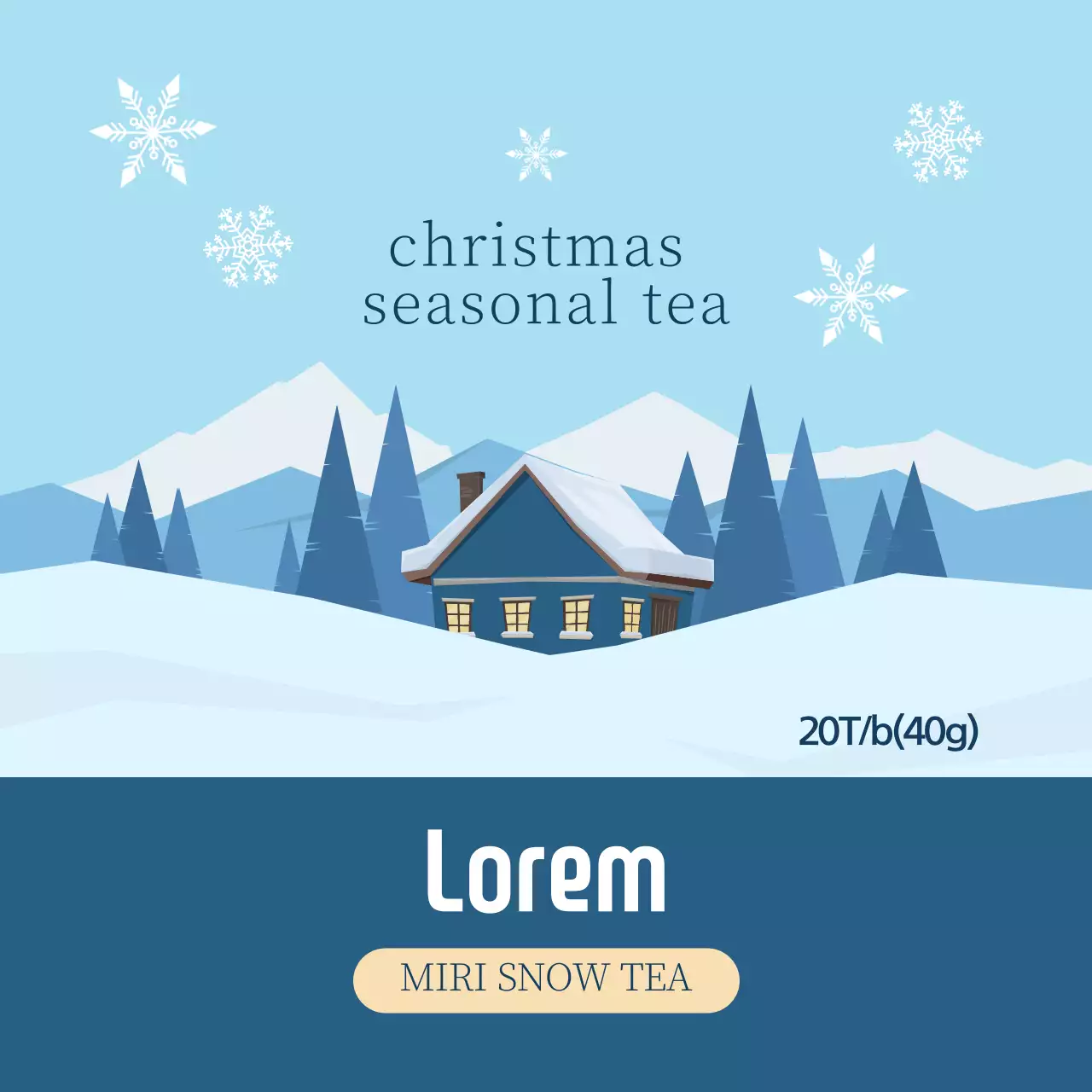 Label Teh Musim Natal Bergambar Biru