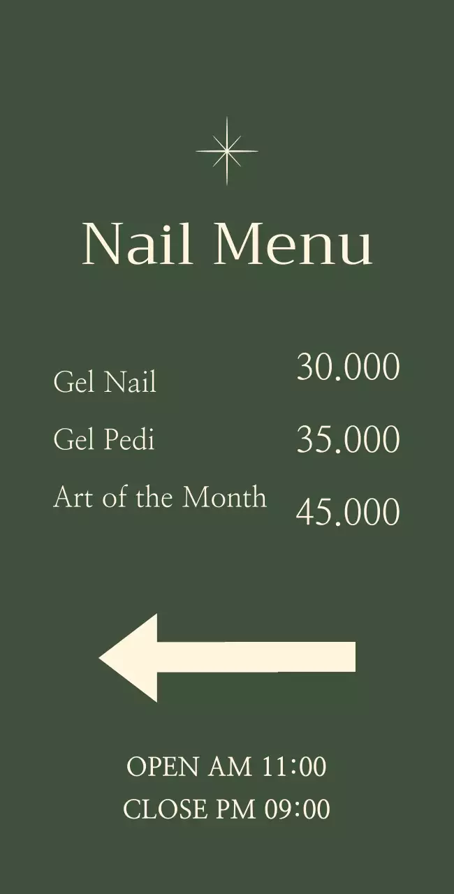 Nail sign with star illustration on green background