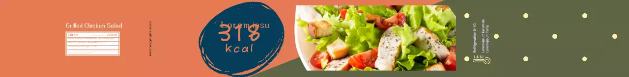 Label informasi makanan salad foto berwarna oranye pirus