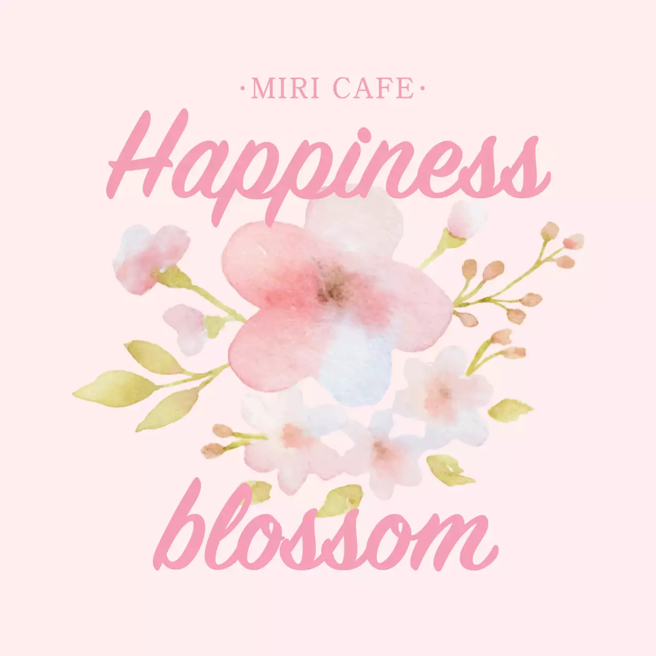 Màu hồng minh họa nhãn quán cà phê mùa xuân gọn gàng