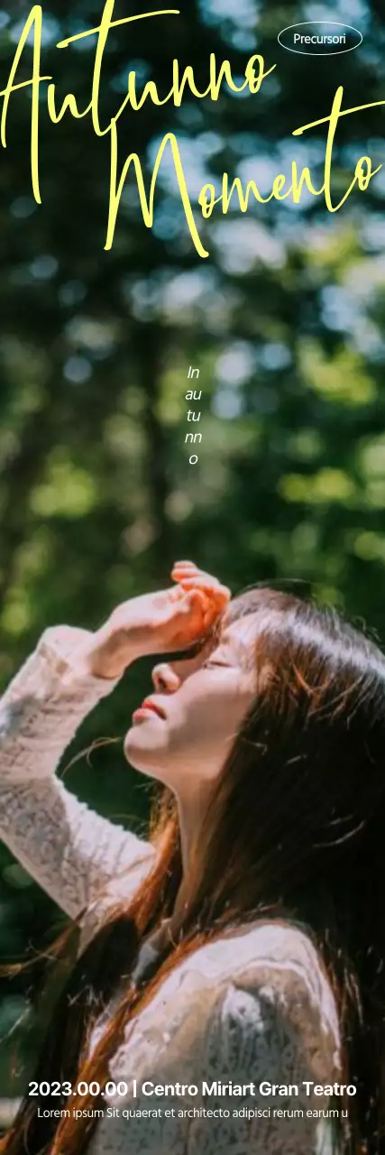 Un'opera quasi performativa con una foto dell'eroina in una foresta lussureggiante, evidenziata da un'emozionante scrittura inglese.