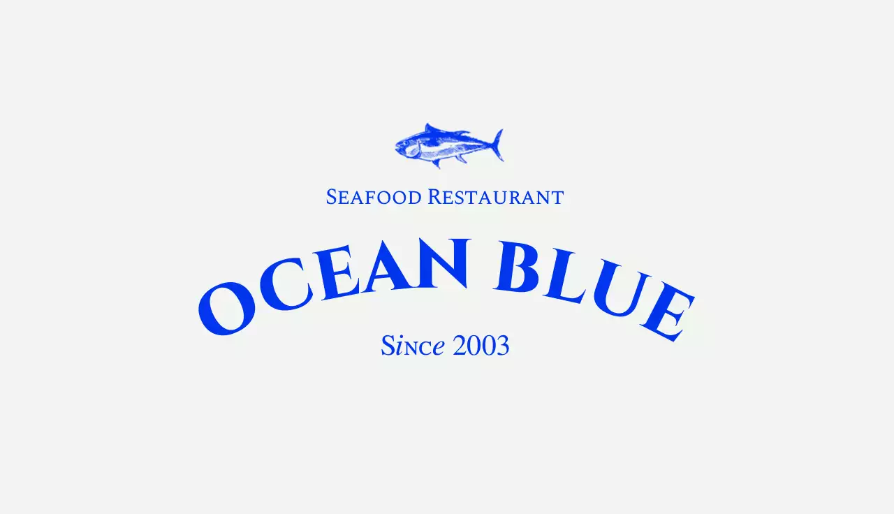 Kartu nama kupon restoran seafood dengan aksen biru