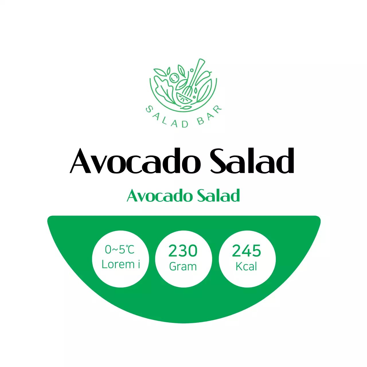 Clean white and green avocado salad label