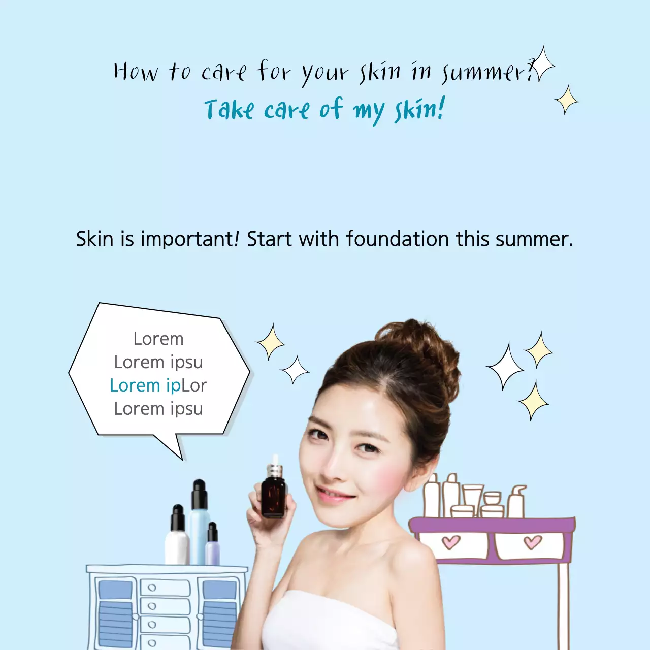 Banner de promoção de cuidados com a pele modernos em azul