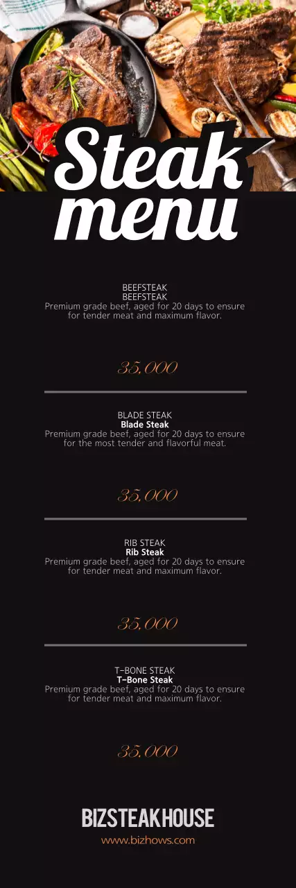 Banner de menu de bife elegante preto