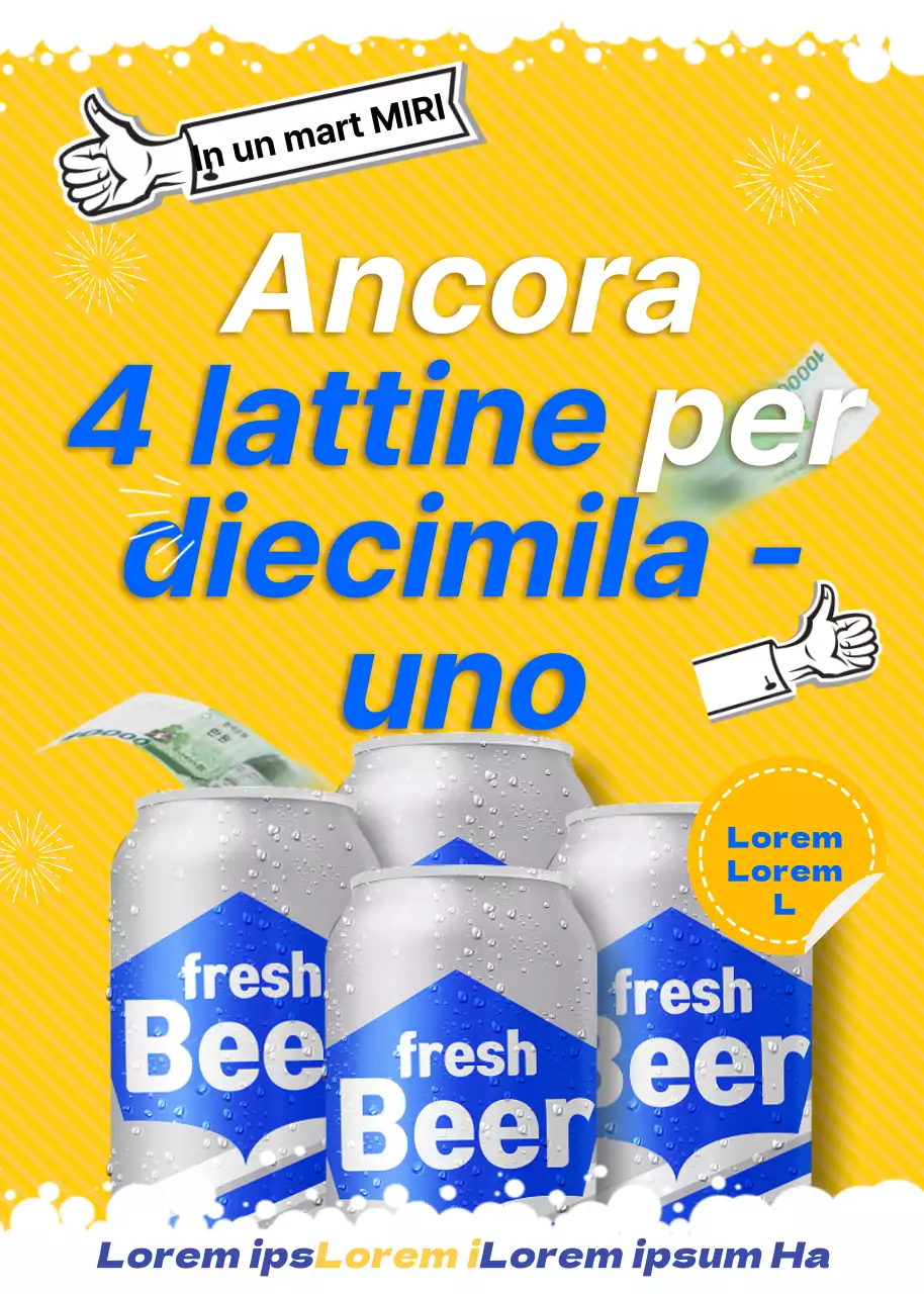 Una rinfrescante pagina pubblicitaria per la birra in giallo e bianco