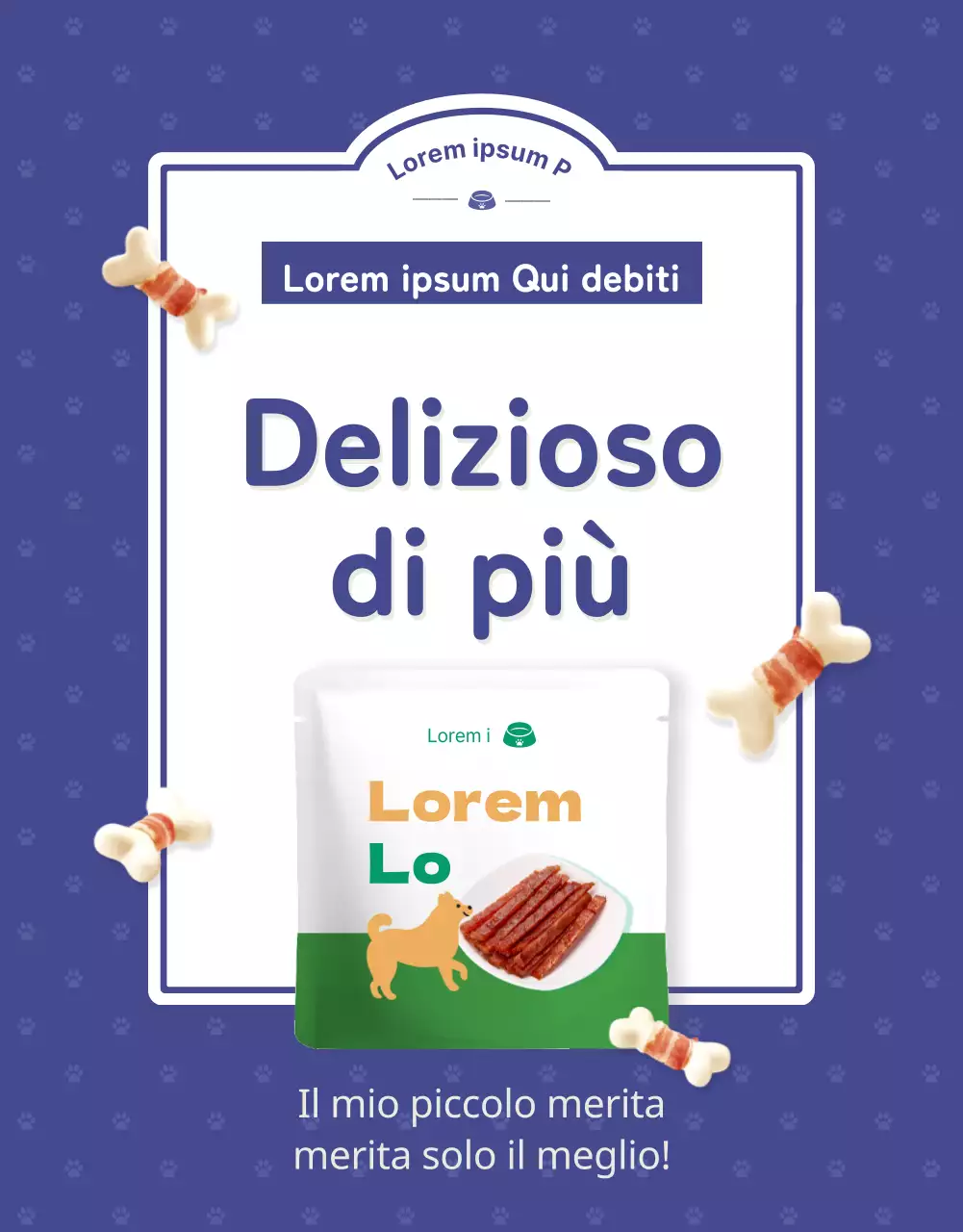 Pagina di dettaglio dei bocconcini per cani blu e verdi