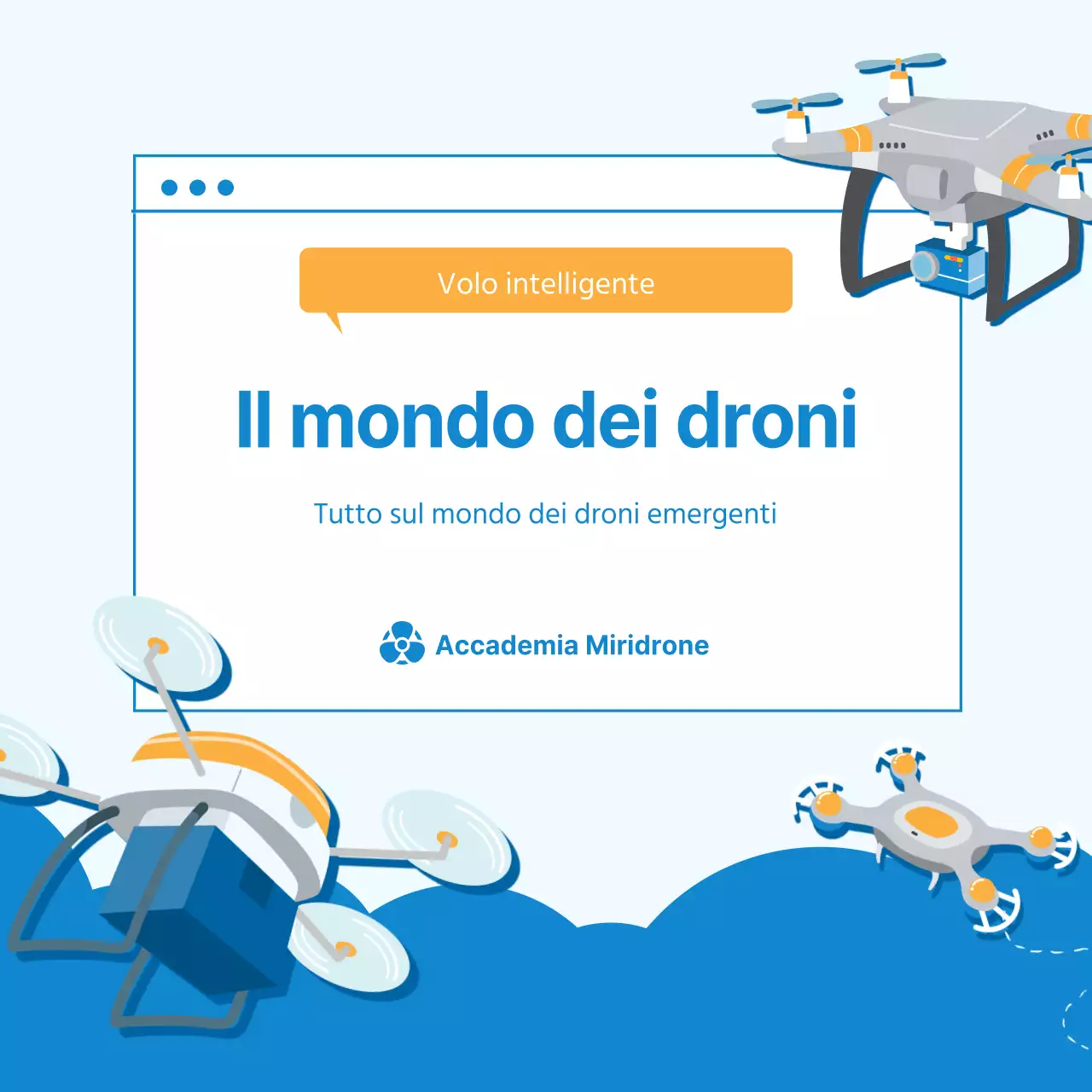 World of Drones CardNews Design in blu e bianco