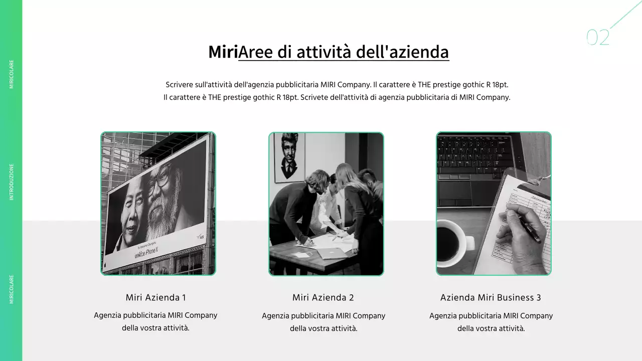 Carta intestata di un'agenzia pubblicitaria in bianco e verde