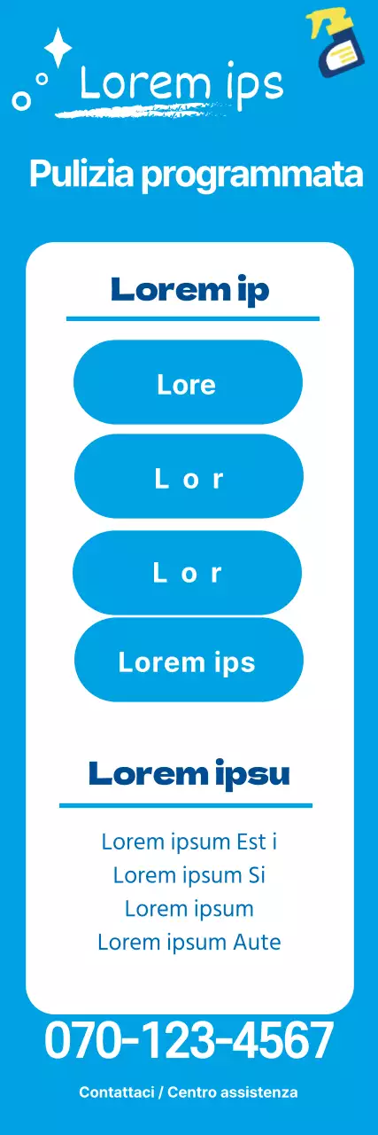 Illustrazione blu che promuove un servizio di pulizia ordinata
