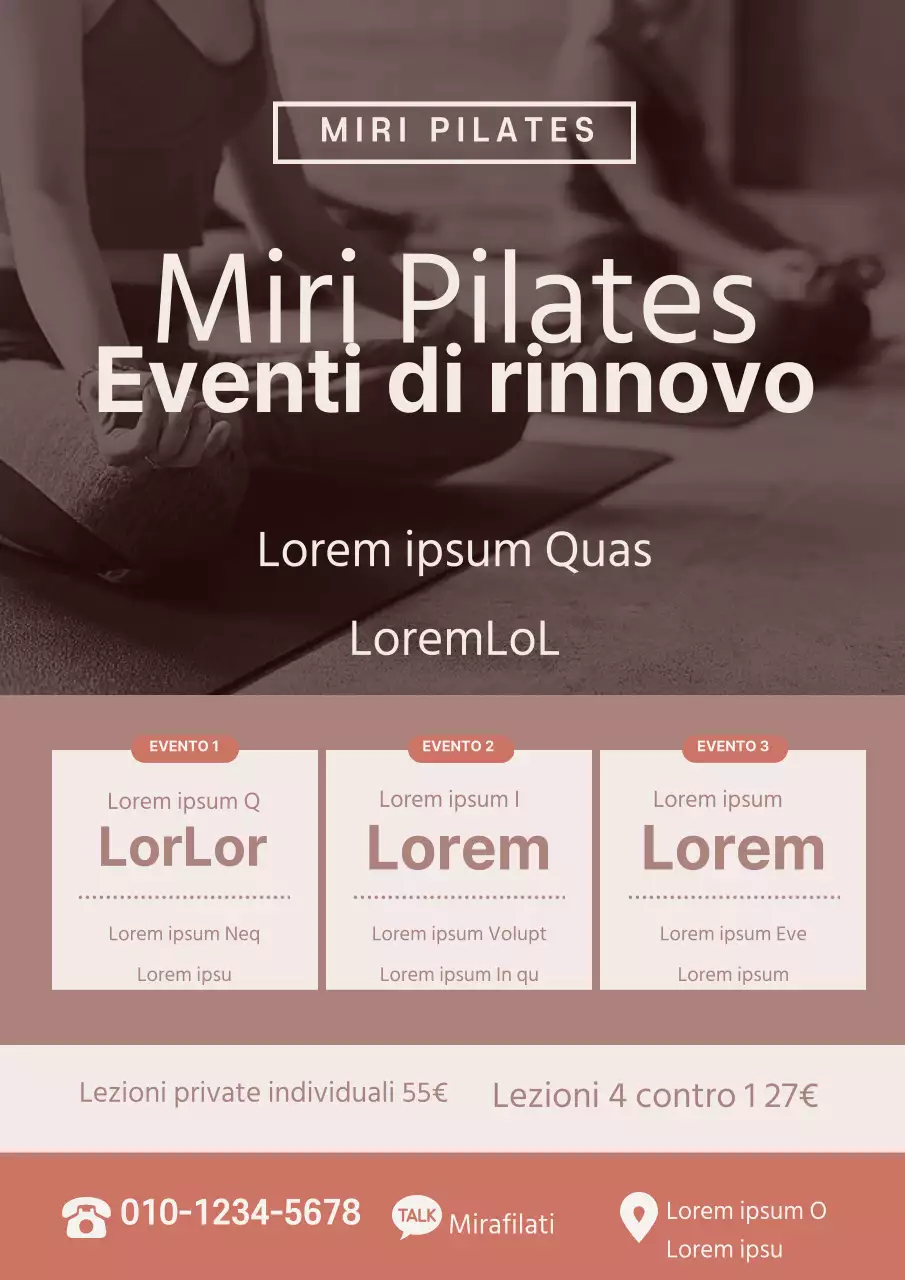 Promuovete un evento aperto di Pilates con una foto di voi che fate Pilates in menta e arancione.