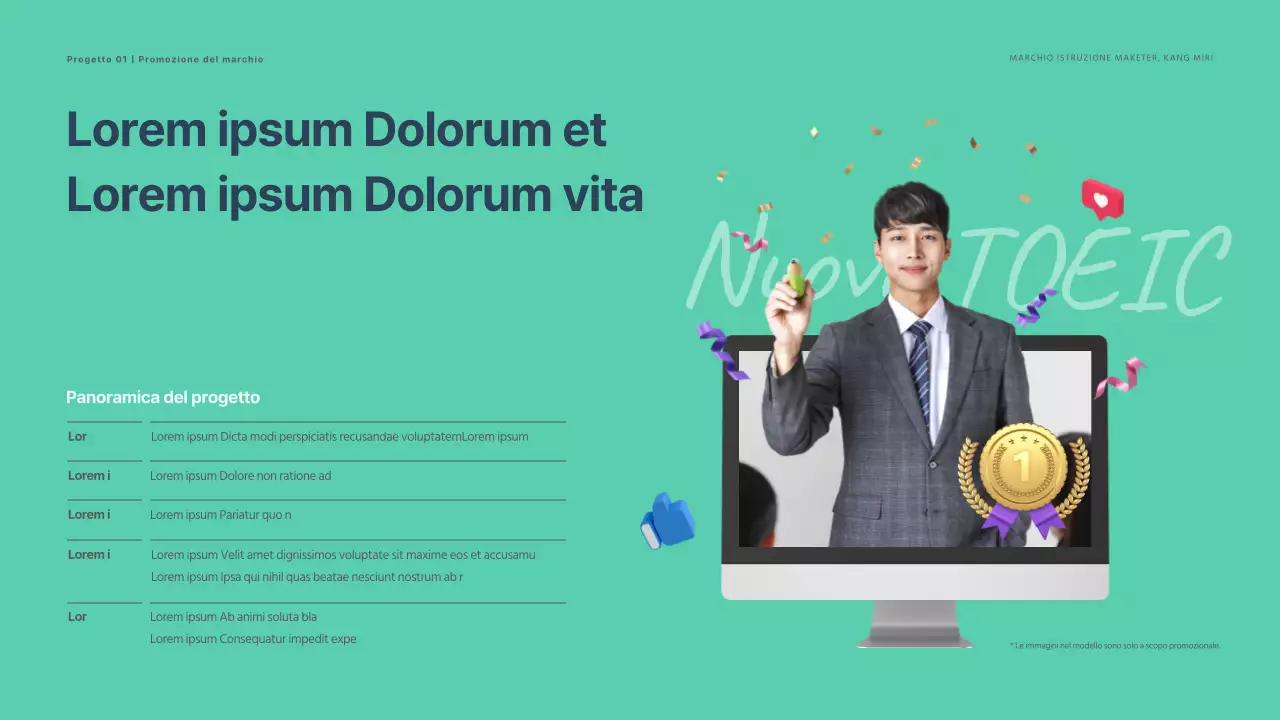 Semplice portfolio per marketer con immagini 3D di menta e blu navy