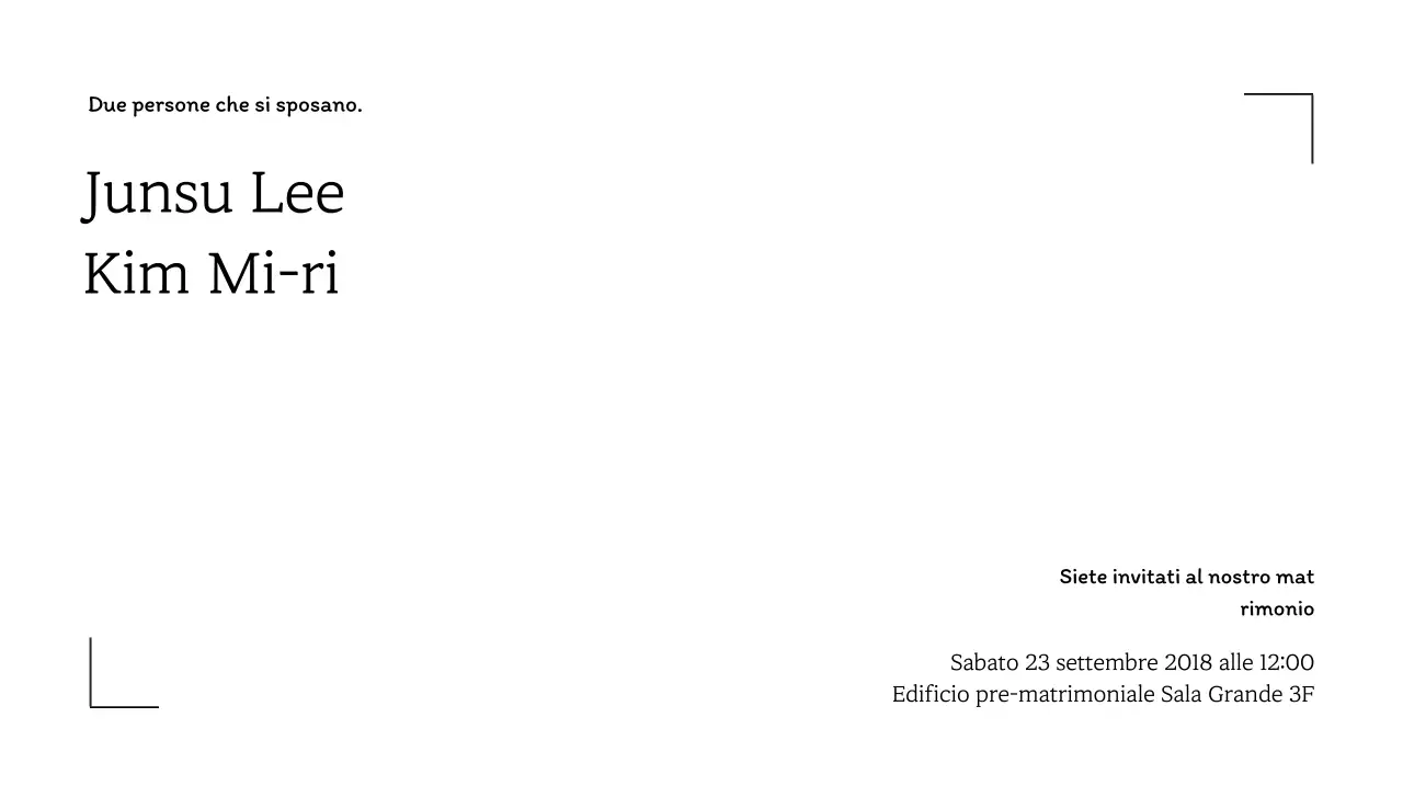 Busta per cartolina di matrimonio con cornice a linee semplici e testo relativo al matrimonio
