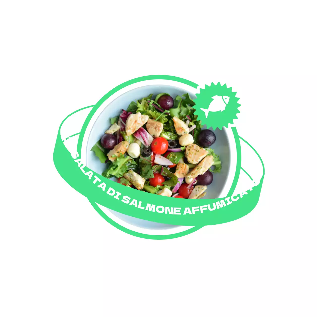 Un menù di insalate con un design planetario alla moda in colori fluorescenti