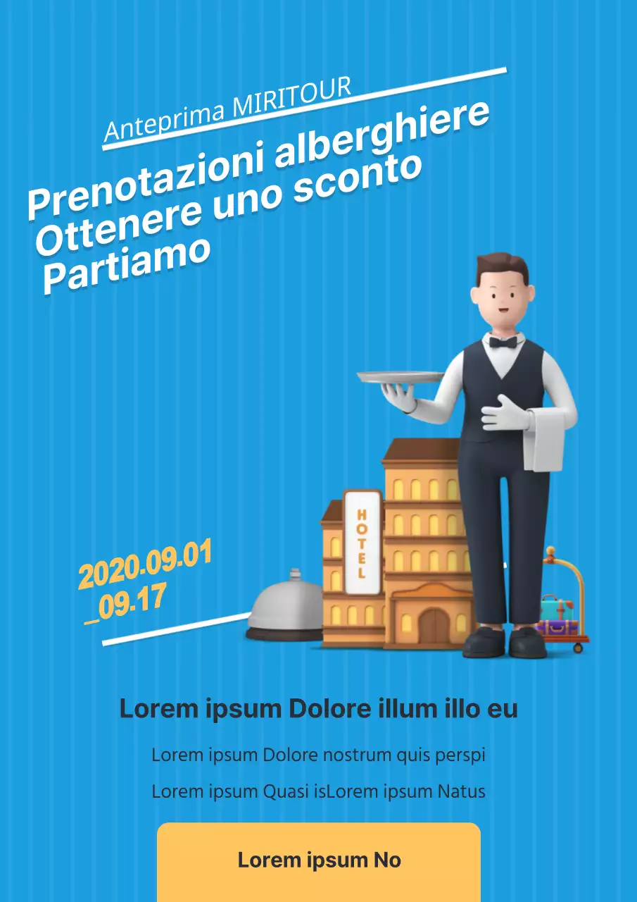 Promuovere gli sconti dell'hotel con illustrazioni blu relative all'hotel