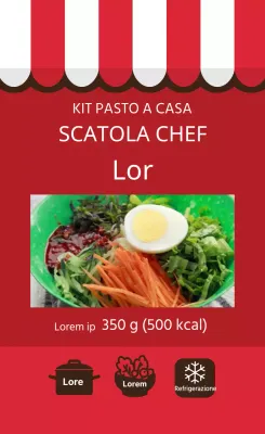 Etichetta illustrata rossa per la cottura degli spaghetti istantanei