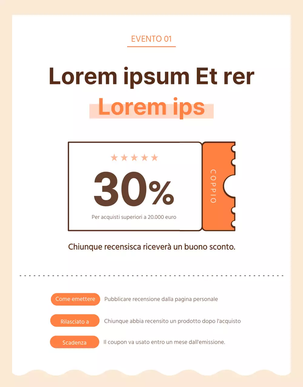 Pagina dell'evento rivista in marrone e arancione