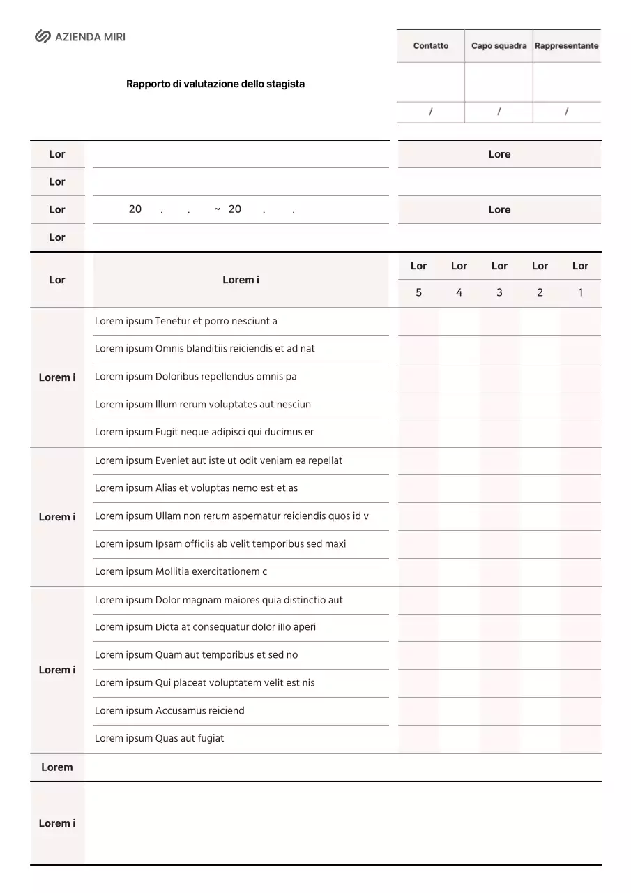 Rapporto di valutazione dello stagista in rosa