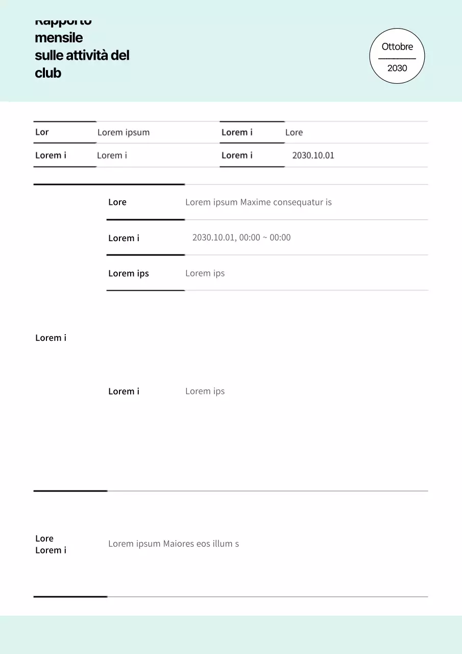 Un semplice rapporto sulle attività del club in bianco e menta