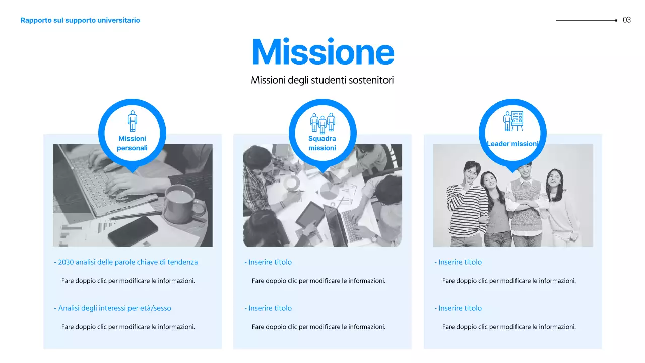 Presentazione del piano operativo degli studenti universitari blu e gialli della generazione MZ.