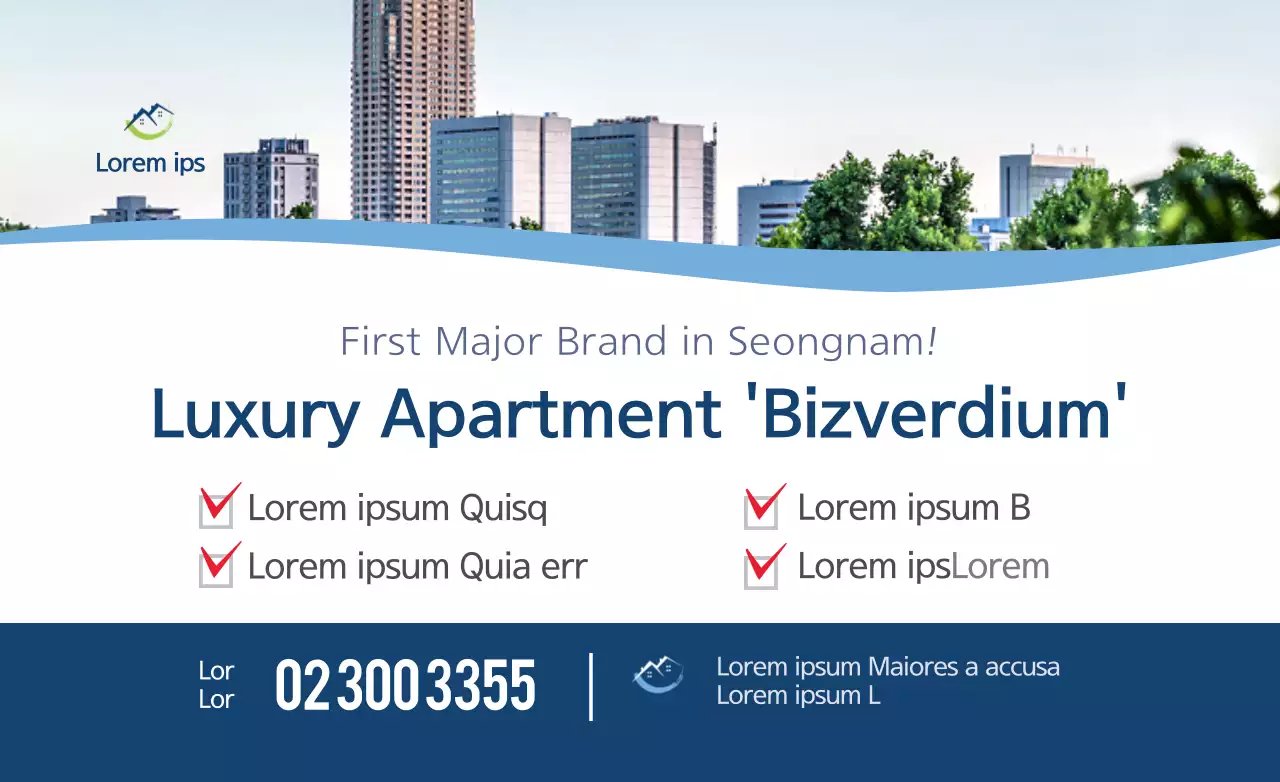 Estilo de apresentação simples e limpo em azul-marinho e branco para anúncios de apartamentos