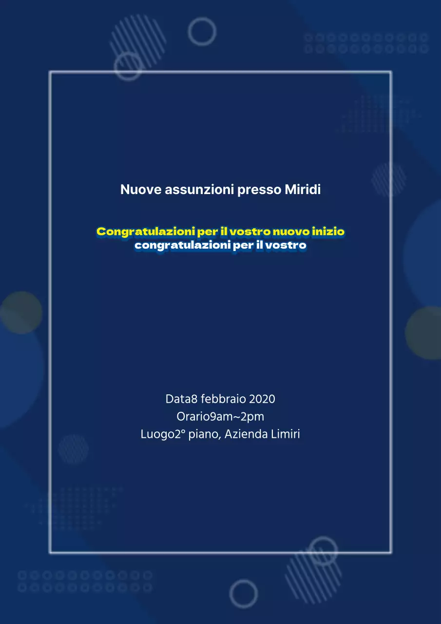 Un party aziendale di benvenuto pulito e blu navy per i nuovi dipendenti
