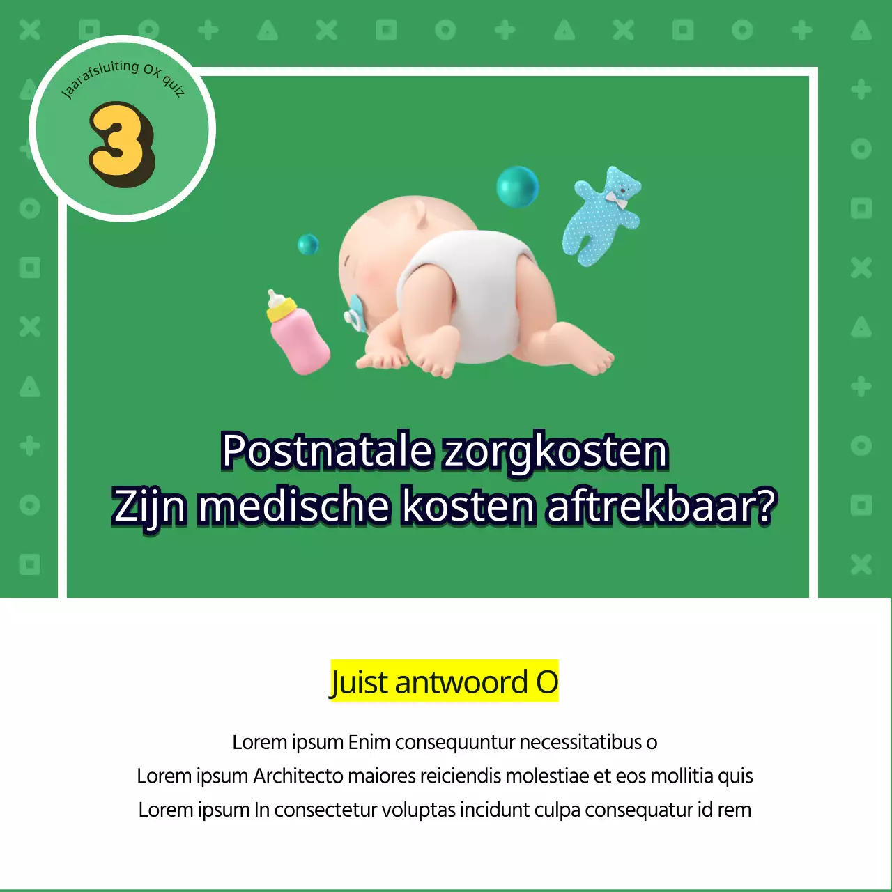 Fiscale eindejaarsquiz met schattige, groene illustraties