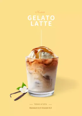 Striscione giallo semplice da appendere per una caffetteria con gelato al latte