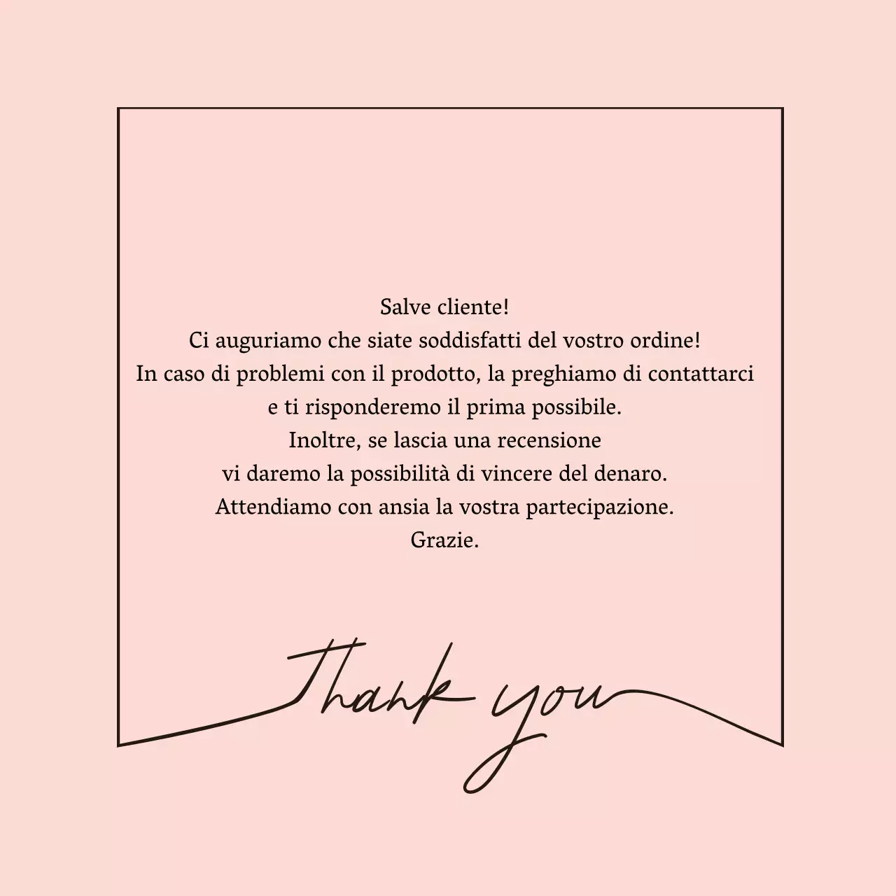 Semplice ed emotivo concetto di cornice scritta a mano per la consegna del biglietto di ringraziamento