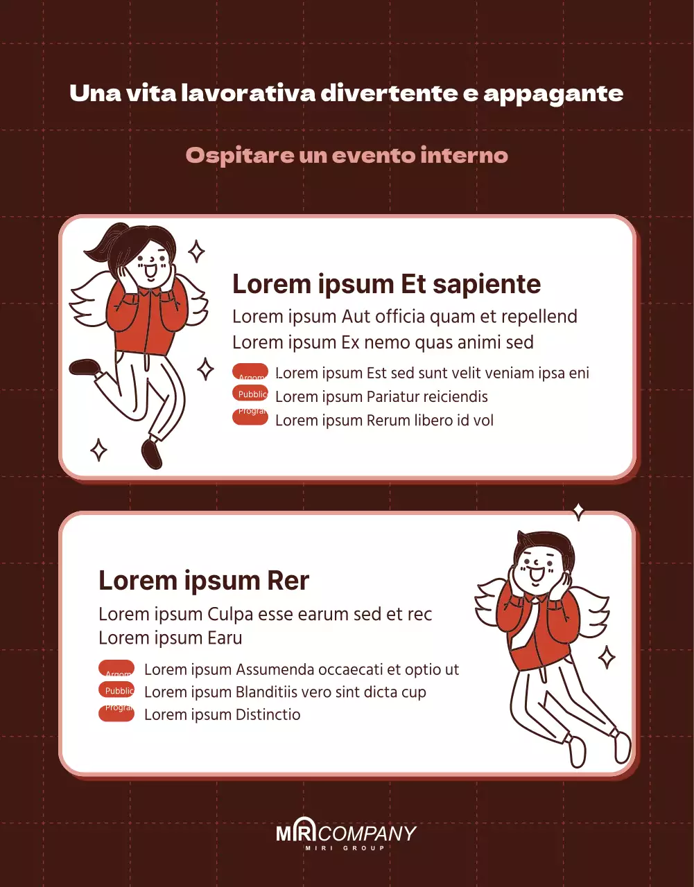 Pagina informativa del programma di sviluppo personale con punti rossi