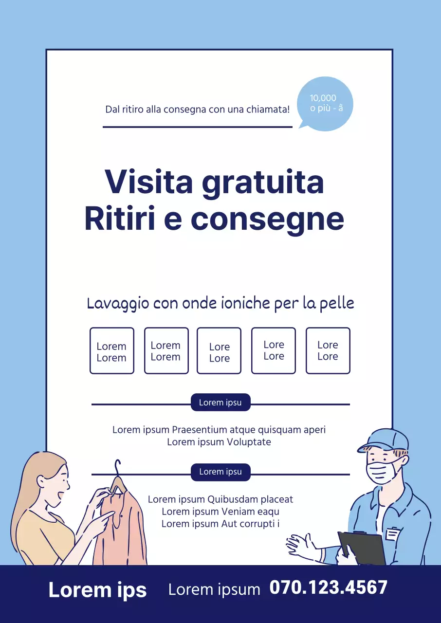 Illustrazione blu pulizia lavanderia a gettoni promozione di consegna