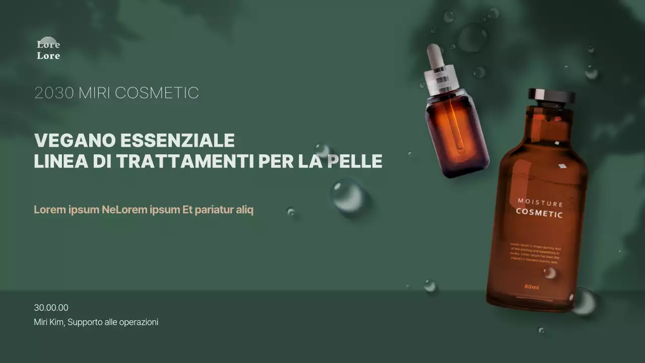 Presentazione di un'offerta di prodotti cosmetici vegani naturalistici e dai toni verdi