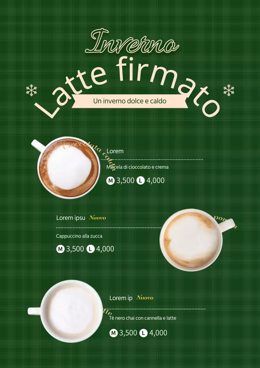 Un poster pulito per il menu delle bevande invernali