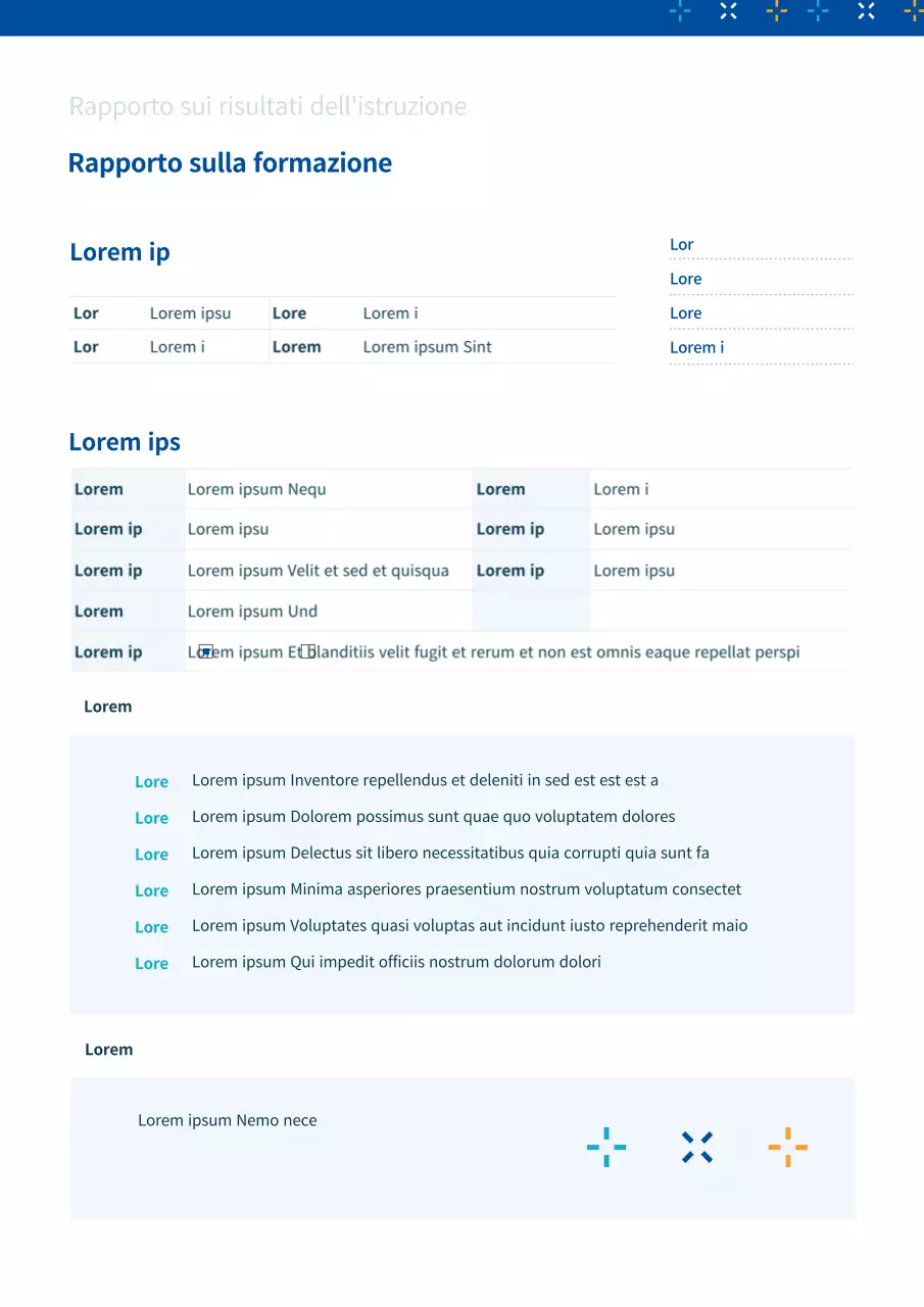 Rapporto di formazione blu e azzurro