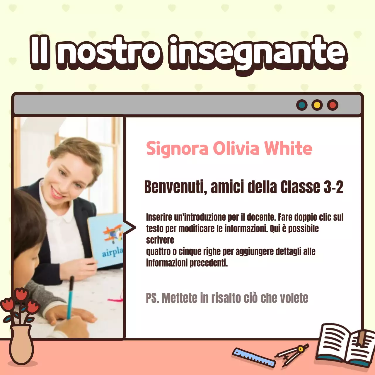 Introdurre la classe con un concetto di carattere rosa e giallo