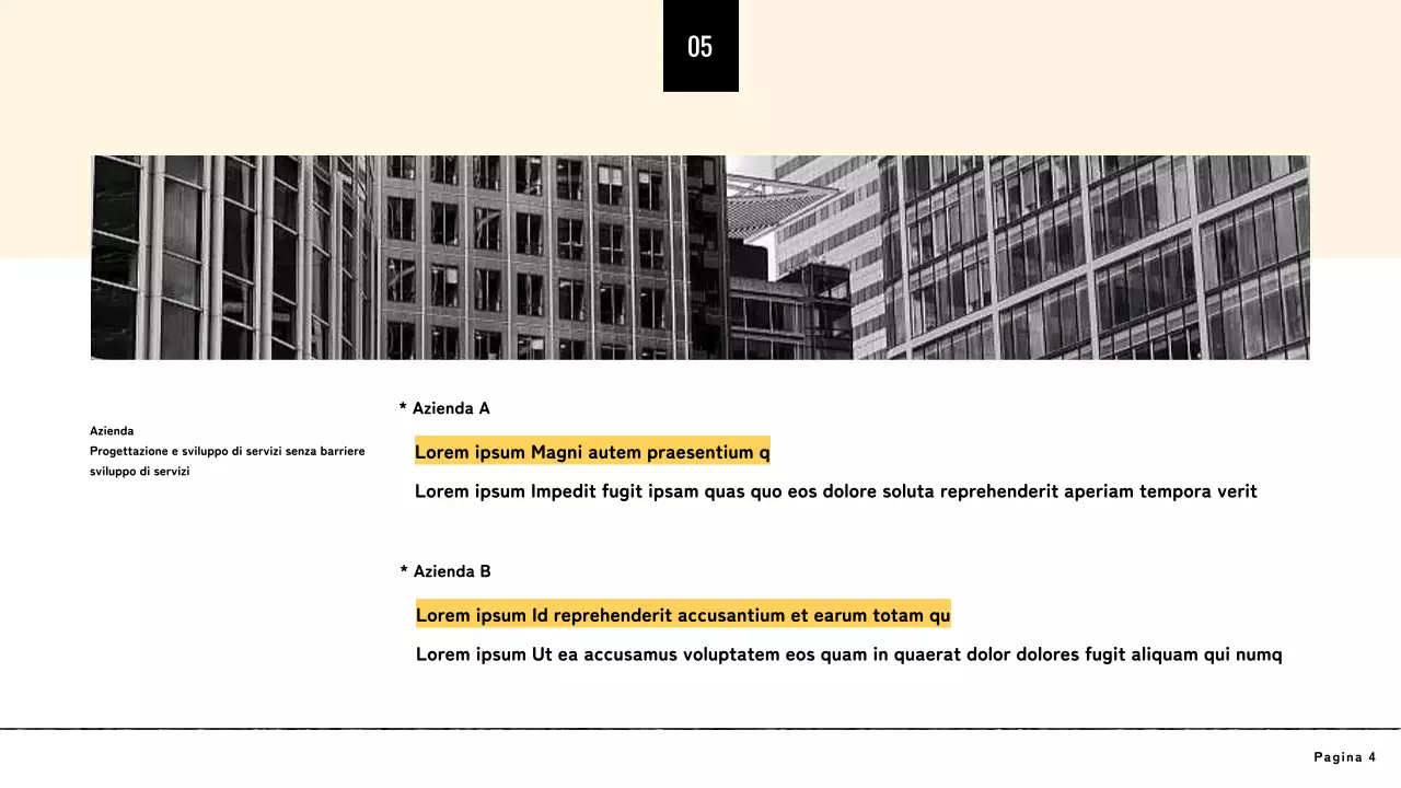 Presentazione gialla di design minimalista senza barriere