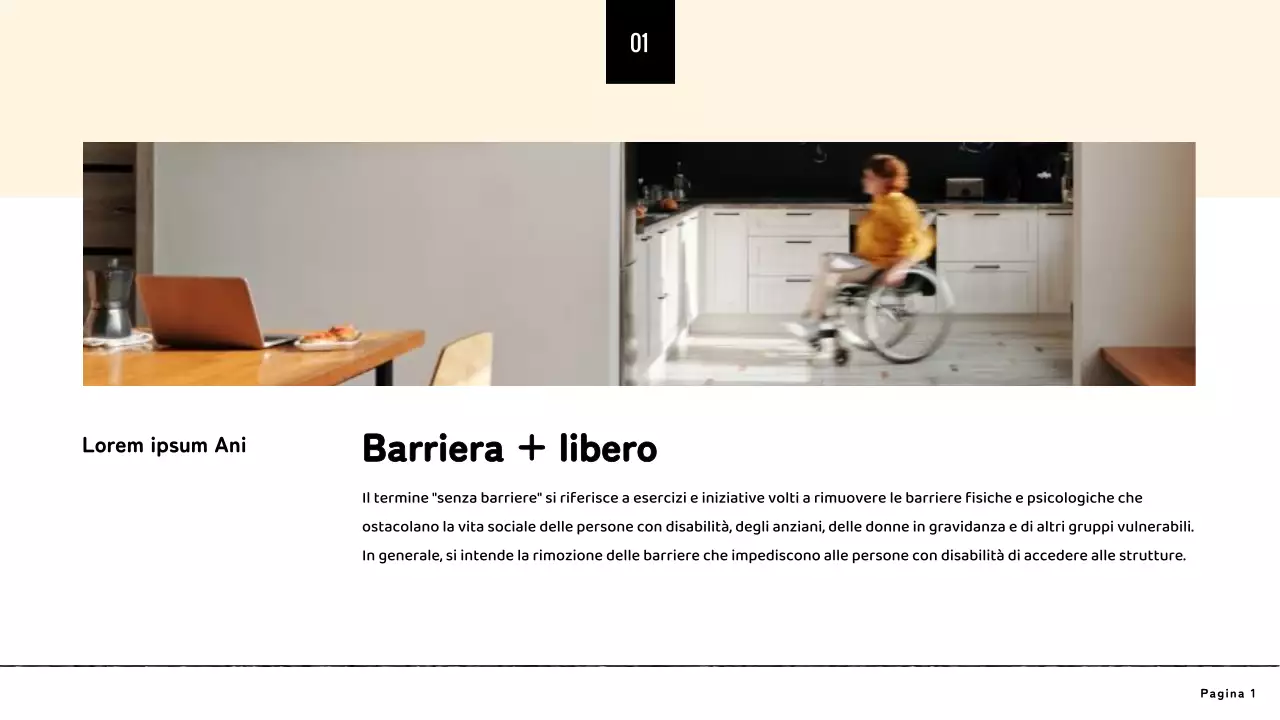 Presentazione gialla di design minimalista senza barriere