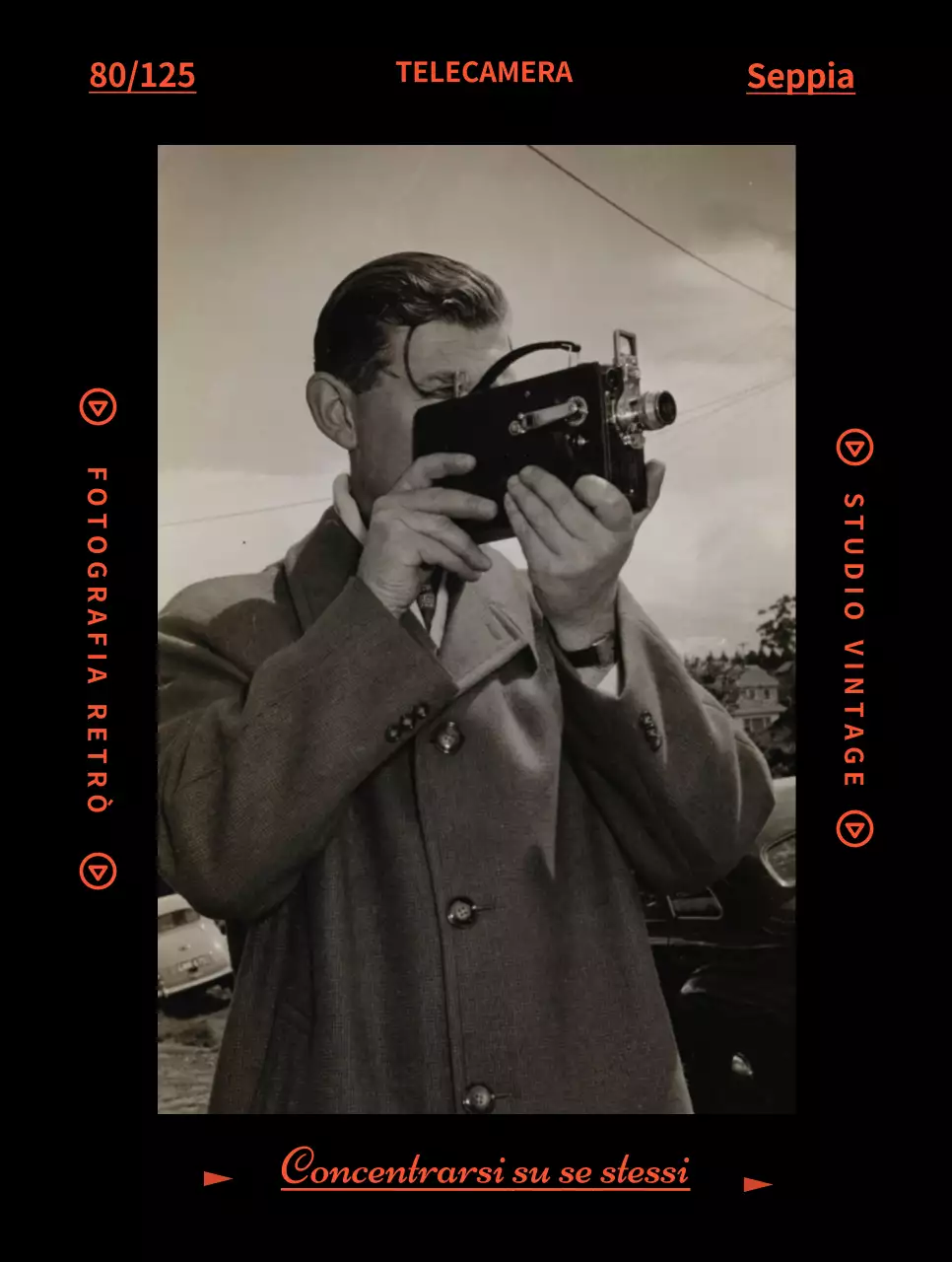 Merchandising con foto d'epoca in un concetto di pellicola nera e rossa