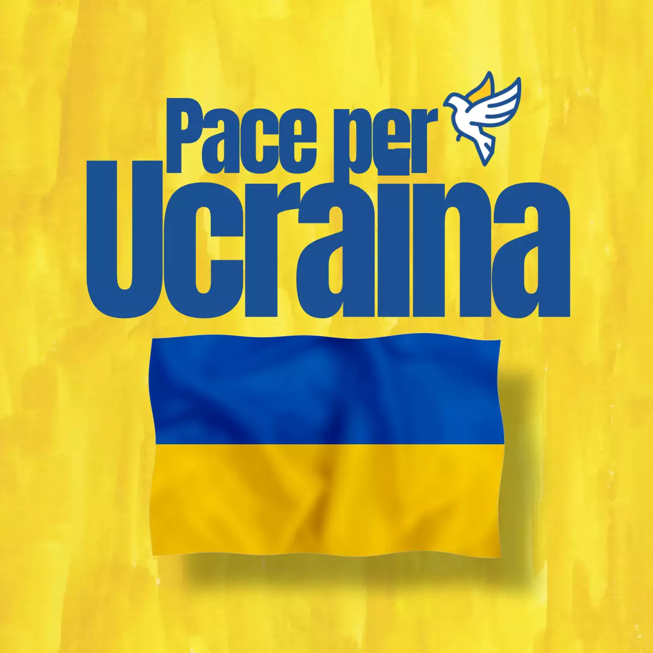 Quadrato per social media con messaggio antiguerra giallo e blu a tema pace