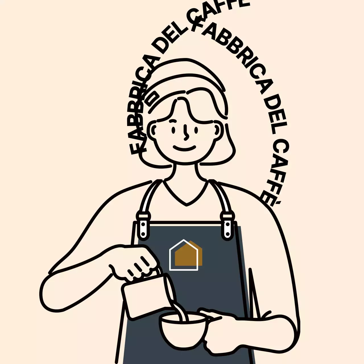 Adesivo con illustrazione di barista in avorio e blu