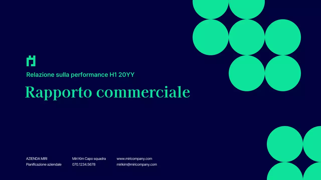 Semplice rapporto sulle prestazioni del primo semestre con cerchi blu e verdi