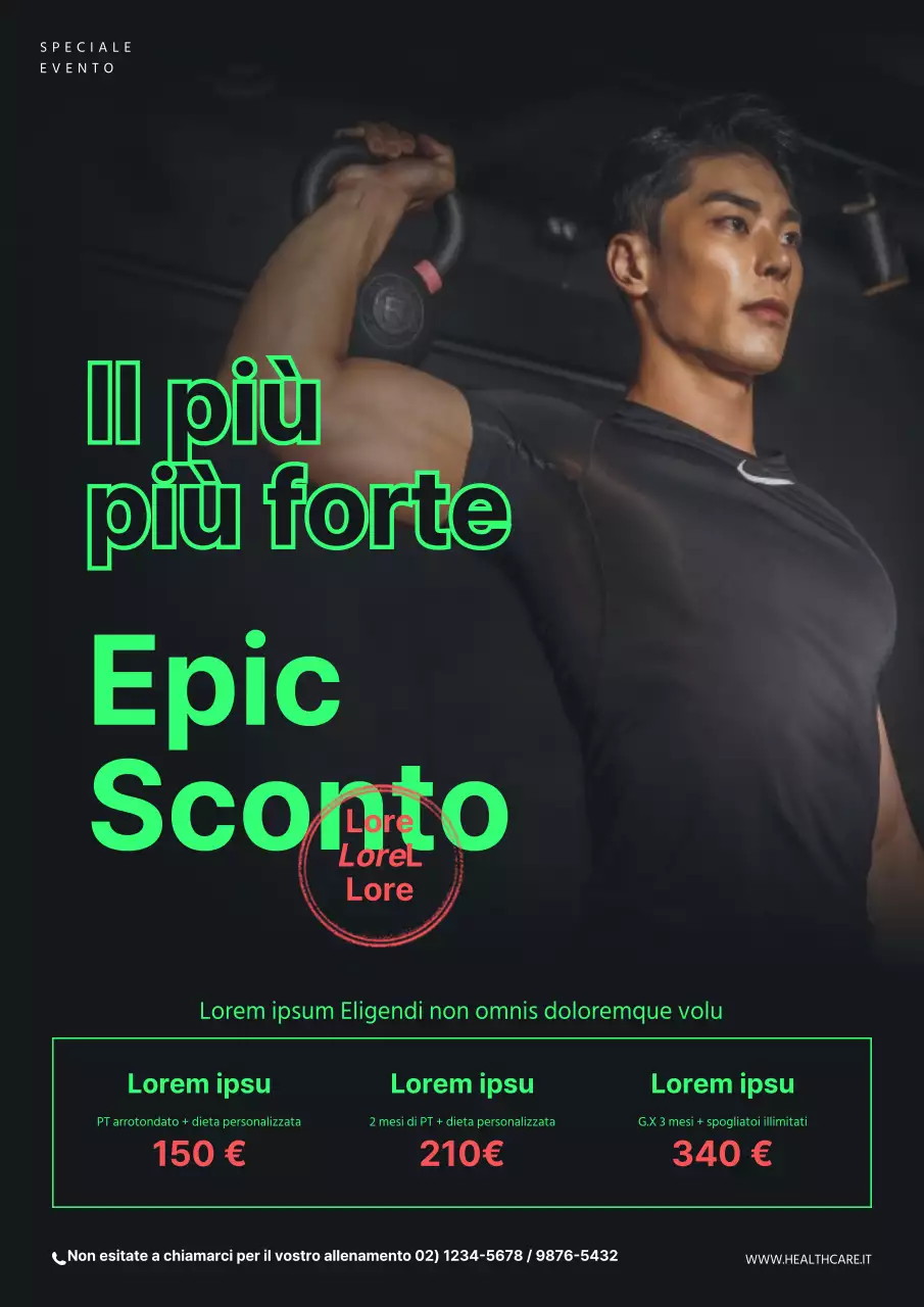 Promuovete un'enorme vendita con una foto nera e verde fluorescente di voi che fate ginnastica