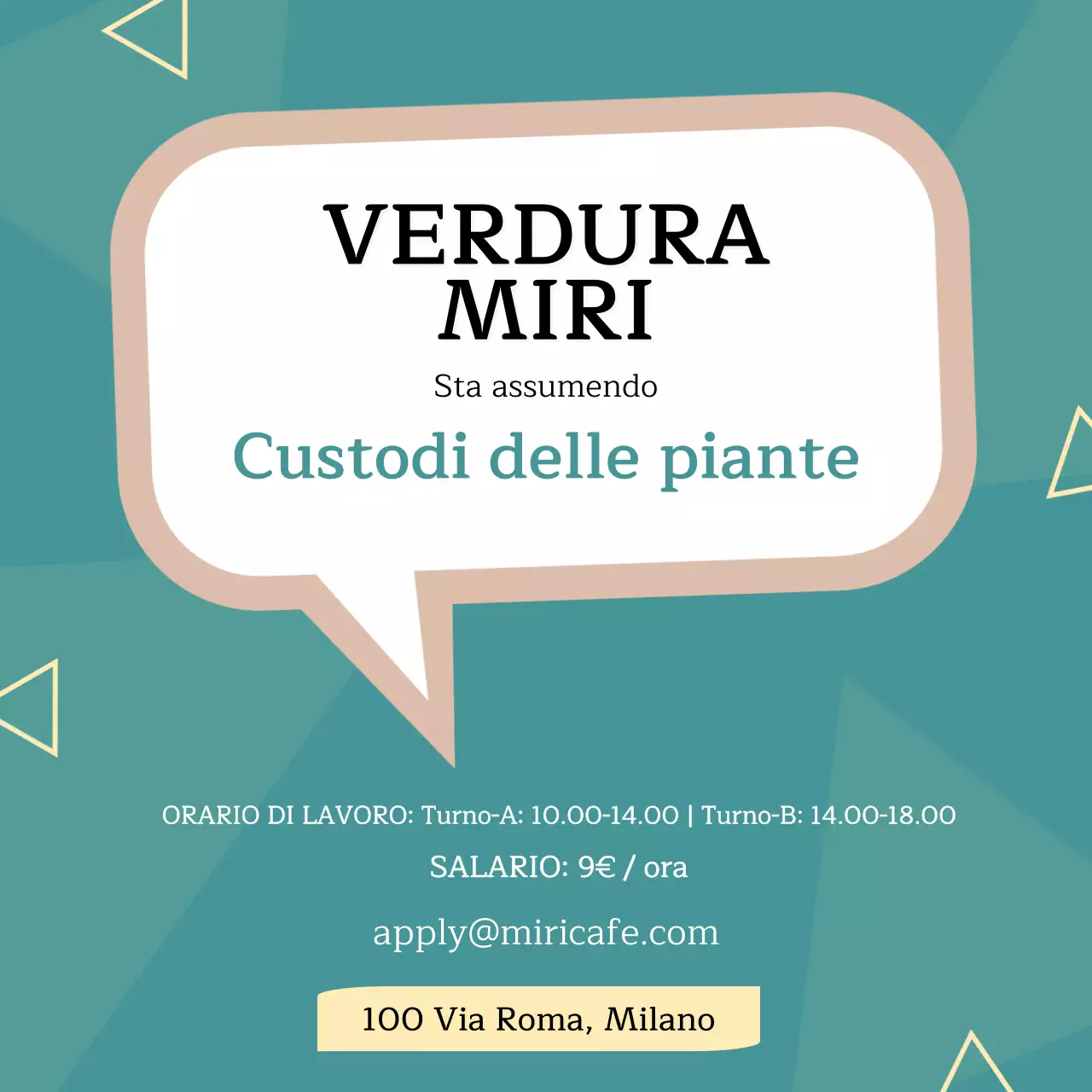 Annuncio di lavoro con sfondo turchese e motivo a triangolo V1