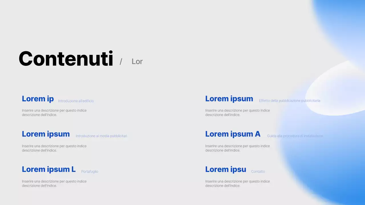 Proposta di supporti pubblicitari semplici di colore azzurro e blu