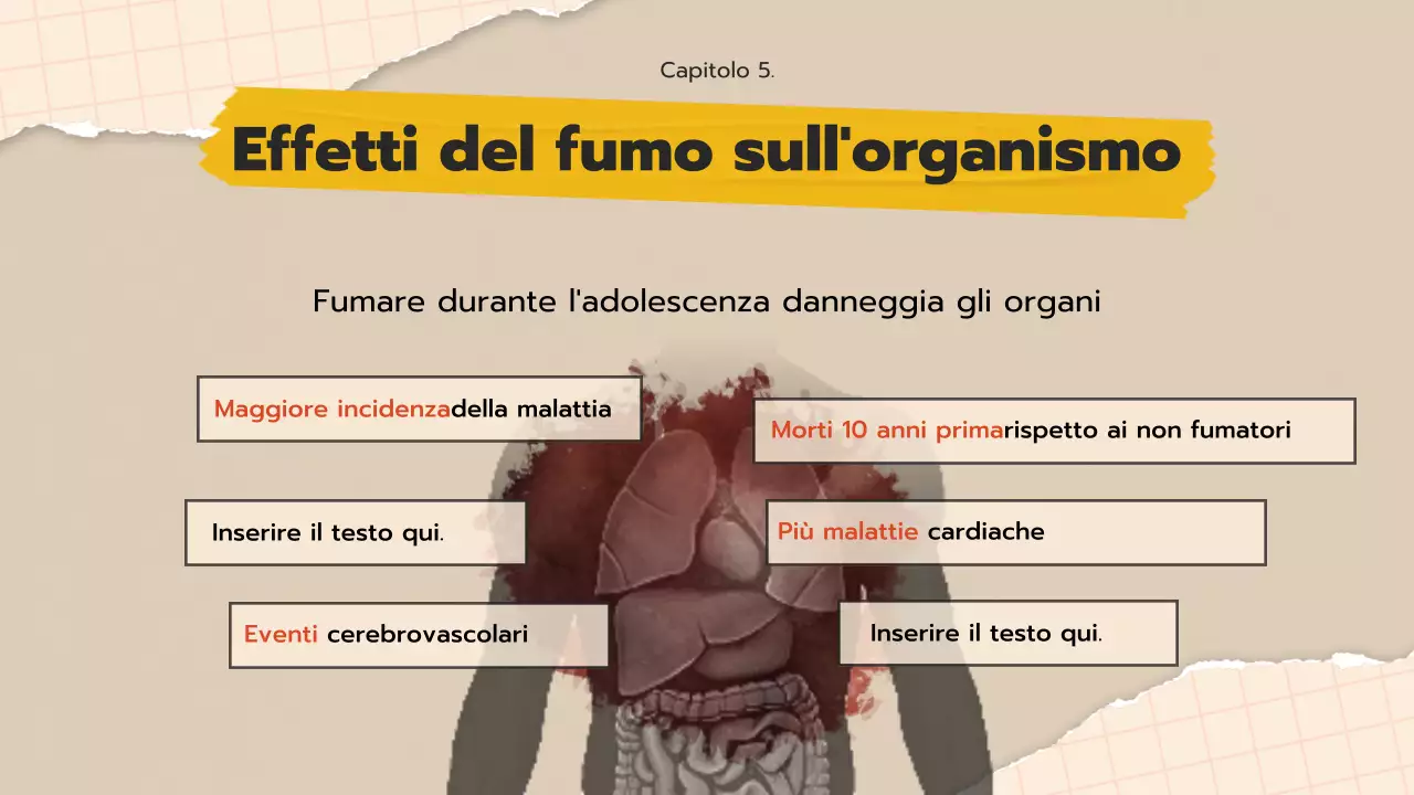 Materiale didattico per la disassuefazione dal fumo per i giovani con un concetto di collage pop art beige.