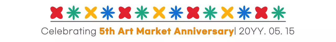 Gaya kombinasi teks dan ikon yang sederhana, imut, penuh warna untuk ulang tahun Pameran Seni