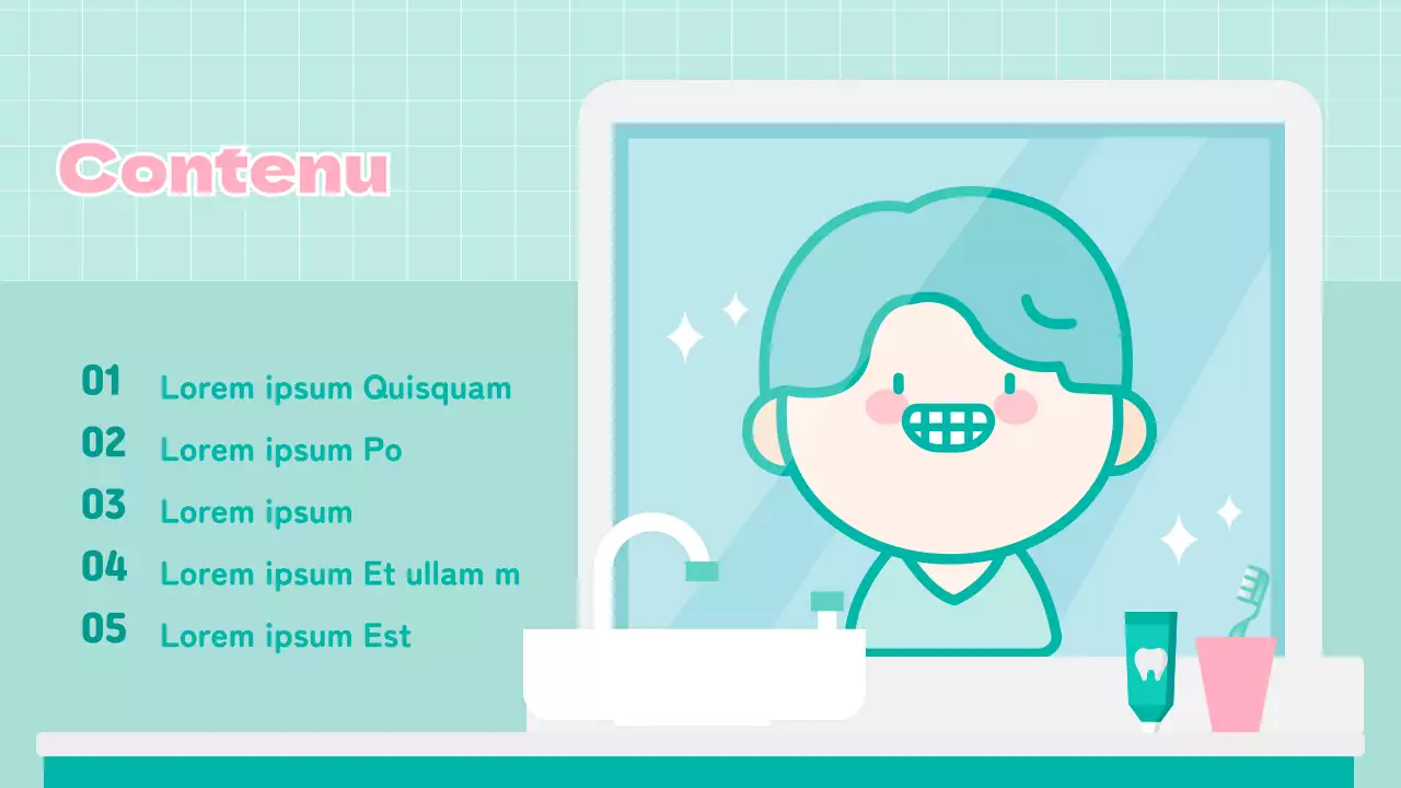 Illustration d'un enfant mignon à la mentheÉducation à la santé dentaire