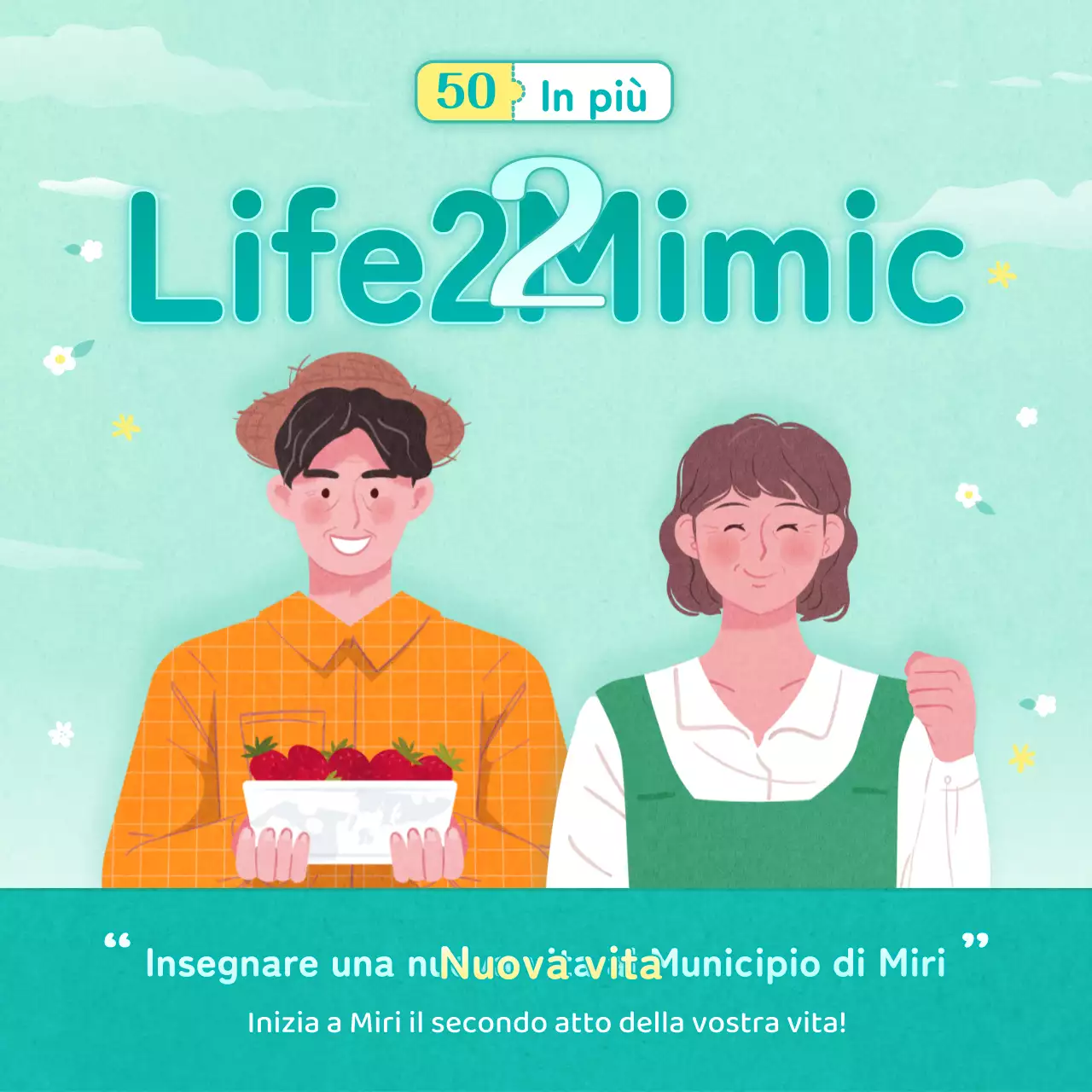 Un simulacro di vita 50+ color menta, illustrato in modo pulito e con uno stile tutto suo