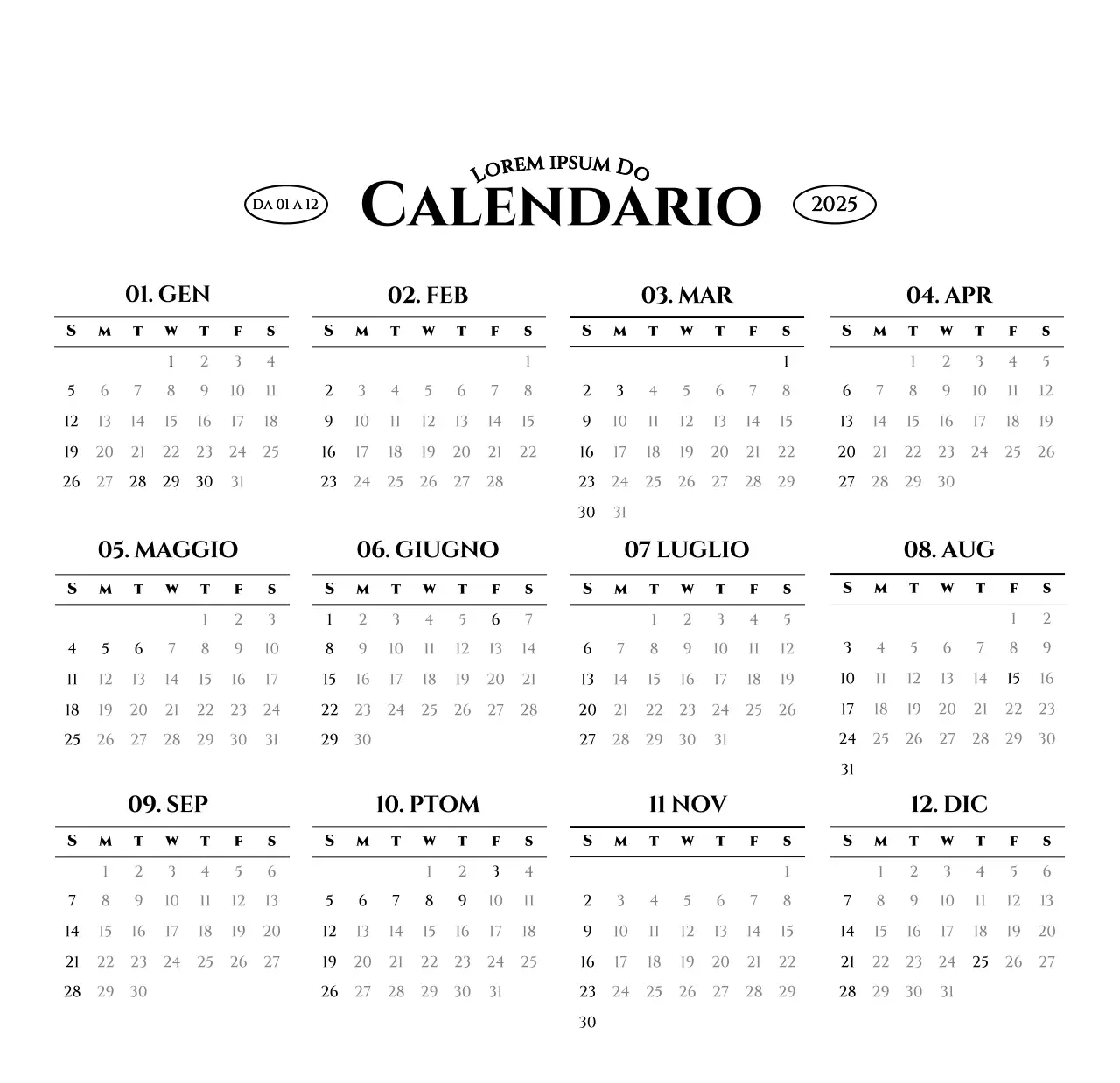 Calendario da parete in stile semplice con concetto di fotografia di viaggio emozionale in bianco e nero